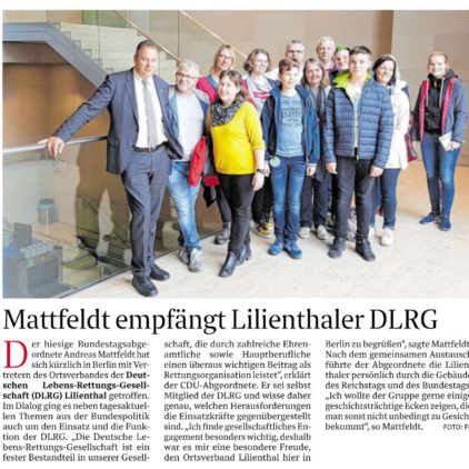 Lilienthaler DLRG informiert sich über die Arbeit des Bundestages